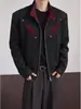Chaqueta de cuero PU retro americana para hombre, primavera/otoño, cuello alto, diseño de bloques de color, estilo abierto al frente, moderna, corte holgado, chaqueta de motocicleta