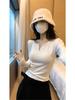 Camiseta Única de Diseño Nicho Cálida de Manga Larga para Mujer, Invierno Ajustada Cuello en V Térmica Base, Top Chic a la Moda