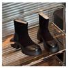 Botas de Cano Médio 2025 Outono e Inverno Novas Botas Elásticas Slim Botas de Salto Grosso Fashionable Versátil Sola Grossa Estilo Britânico Botas Femininas de Salto Médio