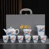 Dehua Porcelana de Jade Gordo Personalizada Kung Fu Conjunto de Chá Atacado Doméstico Cerâmica Tigela com Tampa Três Talentos Branco High-End Presente