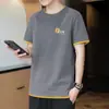 Camiseta de Manga Corta de Dos Piezas Falsas de Estilo Americano de Marca de Moda Transfronteriza para Hombre, Camiseta Casual Holgada de Verano, Camiseta Básica de Moda, Camiseta para Hombre