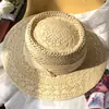 Sombrero de Paja Hueco de Ala Plana Estilo Old Money Sombrero de Sol para Vacaciones en la Playa de Verano Sombrero con Protección Solar Estilo Retro Francés para Mujer
