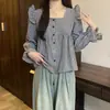 Camisa Xadrez Doce de Manga Longa para Mulheres, Estilo Curto para Primavera e Outono, Camisa Babydoll Fofa, Design Único, Top de Novo Estilo