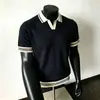 Camiseta de Punto de Verano Nuevo Estilo con Bloques de Color y Rayas de Manga Corta para Hombre, Estilo Coreano de Moda Ajustada Versátil Casual Cuello Redondo
