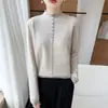 Suéter feminino de lã 100% pura, gola semiaberta, top casual, outono e inverno 2026, malha de manga longa, base