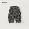 Roupas Infantis Bangxuan Nova Coleção Primavera Calças Casuais para Meninos Calças Longas para Meninos Calças Harem Largas Listradas Calças Infantis