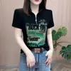Moda Nueva de Primavera y Verano Transfronteriza Camiseta Casual de Manga Corta Ajustada Top para Mujer con Media Cremallera Elegante e Informal