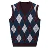 Chaleco de lana con cuello en V para otoño e invierno, chaleco de punto grueso sin mangas para hombre con patrón de rombos, se usa debajo de un suéter de jacquard, chaleco de hombre