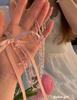 Série Menina de Ballet Colar Empilhado de Três Camadas com Miçangas e Laço Corrente Rosa Sonho Menina Roxo Azul
