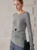 Rebaja de Fin de TemporadaCamiseta Fina con Dobladillo Asimétrico de Base de Lana con Lyocell Top de Manga Larga para Mujer Abajo