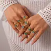 Anillo Abierto Geométrico de Acero Inoxidable Metálico Europeo y Americano con Circonita, Textura de Doble Capa, Joyería de Mano Personalizada de Nicho de Gama Alta para Mujeres