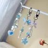 Pingente de Coração Flor com Glitter Azul Laço para Bolsa Chaveiro de Celular Pingente Pequeno Presente Exquisito