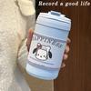 Caneca Térmica Dupla de Alta Temperatura Resistente Portátil de Aparência Ins Nova Nicho Simples Desenho Animado Caneca com Canudo Super Fofa