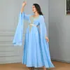 Robe Longo de Cor Sólida com Mangas Extra Longas e Barra Larga, Vestido Feminino para Comércio Transfronteiriço, Moderno, Elegante, Emagrecedor, Roupa Étnica