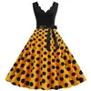 Fuente de fábrica 2021 Moda Patchwork Estampado de Lunares Sin Mangas Burnout Estampado de Lunares Fiesta Vestido de Baile