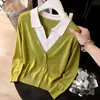 Nuevo Suéter de Punto con Cuello Polo Falso de Dos Piezas para Mujer Otoño/Invierno 2026 Suéter Delgado Top Otoño/Invierno