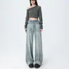 Jeans Rectos de Pierna Ancha Tie-Dye Azul Vintage Primavera y Otoño 2026 Nuevos Pantalones de Cintura Alta Anchos Sueltos Caídos Largos hasta el Suelo