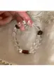 Pulsera Minimalista de Madera con Cristales Blancos Estilo Coreano, Estilo Cool de Instagram, Sencilla y Versátil, Pulsera de Cuentas de Alta Gama
