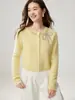 Cárdigan de Cachemir con Lazo 2026 Otoño/Invierno Nuevo para Mujer Cuello Redondo Pedrería Estampado en Caliente Capa Base Estilo Dulce Suéter