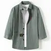Camisa de algodão de sete mangas para primavera e outono masculina casual estilo Hong Kong casaco solto de trabalho algodão masculino atacado