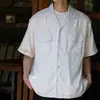Camisa de Verano Estilo Japonés Holgada con Cuello Cubano, Manga Corta, Diseño Calado, Estilo Cityboy, Ropa de Trabajo, Camisa Casual Artística de Nicho para Hombre