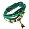 Popular Europeo y Americano Nuevo Colgante de Torre de Hierro Tejido Pulsera de Cuero Correa de Reloj Accesorios para Estudiantes Pulsera de Cuero Genuino