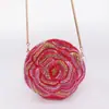 Bolso de Noche Redondo con Forma de Flor y Pedrería, Bolso Plano Transfronterizo Totalmente Cubierto de Pedrería, Bolso de Mano tipo Clutch Flor para Banquetes para Mujer