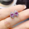 Venta al por mayor de fábrica Pendientes de Zafiro Rosa Natural Más Vendidos Plata S925 Incrustada Piedra Principal 3*4 Joyería de Lujo Venta Directa de Fábrica