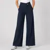 Pantalones Largos Casuales Sueltos de Pierna Ancha de Punto de Cintura Alta con Hebilla Diagonal Irregular Estilo Europeo y Americano Elásticos en Cuatro Direcciones Denim Suave para Mujer