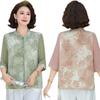 Moda Nuevo Estilo Chino Ropa para Madres Manga Tres Cuartos Manga de Gasa Top para Mujeres de Mediana Edad y Mayores Camisa de Chifón Colorida Cárdigan Delgado para Mujeres