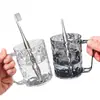 [2 Tazas de Enjuague Bucal con Patrón de Glaciar] Taza Transparente para Cepillo de Dientes Taza de Lavado de Lujo Ligero con Patrón de Ola Taza para Pasta de Dientes Taza para Cepillo de Dientes