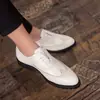 Zapatos Blancos de Cuero Estilo Coreano para Hombre para Fotografía de Boda, Zapatos de Boda para Novio, Zapatos Brogue Estilo Británico para Peinador