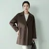 Abrigo de lana reversible para mujer, de longitud media, forma de capullo holgada, cuello de solapa, bolsillos grandes sencillos, abrigo de lana doble cara para otoño e invierno