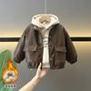 Conjunto de Invierno para Niños 2025 Nuevo Fresco y Elegante Chaqueta Gruesa de Cuero con Forro Polar para Niños Conjunto de Ropa de Invierno de Dos Piezas Moderno