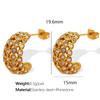 Brincos Transfronteiriços de Aço Titânio Banhados a Ouro com Strass Trendyy Círculo em Forma de C Joias Retrô Brincos de Nicho Personalizados Contas de Concha para Mulheres