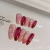 Lujo Ligero Nuevo Estilo Uñas Ojo de Gato Rojo Frambuesa con un Ambiente que Realza el Blanco, Suave y Elegante, Arte de Uñas Hecho a Mano Uñas Portátiles Producto Terminado Venta al por Mayor