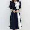 Estilo Chic Coreano 2026 Verão Novo Design Vestido Color Block de Nicho Saia Média