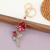 Chaveiro de Carro Rosa com Strass Criativo Fofo Transfronteiriço Acessórios para Bolsa Feminina Pingente de Metal Flor Pequeno Presente