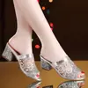 Sandalias para Mujer 2024 Verano Nuevo Estilo Punta Abierta Tacón Medio Malla Tacón Grueso Lentejuela Casual Talla Grande Sandalias Directo del Fabricante