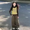 Conjunto Informal de Otoño Estilo Coreano para Niñas, Elegante Chaleco de Algodón Puro de Manga Larga y Pantalones de Pierna Ancha, Conjunto de Tres Piezas para Niños Mayores en Primavera y Otoño