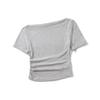 BT886-25 Primavera Novo Estilo Europeu e Americano Sexy Spice Girl Ombro Inclinado Design Lateral Plissado Slim-fit Camiseta de manga curta