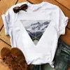 MULHERES Amazon Roupas femininas europeias e americanas árvore geométrica água Harajuku camiseta feminina de manga curta camiseta feminina de manga curta solta hot girl MULHERES