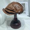 Coreia do Sul Nicho Irregular Plissado PU Boina de Couro Moda Retro Feminina Boné Octogonal Mostrado Rosto Pequeno Chapéu de Jornaleiro