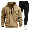 Nuevo Conjunto de Sudadera con Cremallera y Múltiples Bolsillos para Hombre Primavera y Otoño, Sudadera sin Capucha para Deporte y Uso Casual
