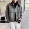 Chaqueta de lana para hombre, nuevo estilo otoño e invierno, versión coreana de moda, elegante y genial, abrigo corto grueso de lana--2 piezas