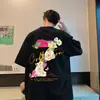 Camiseta con Estilo Americano, Sentido del Diseño, Estampado Floral de Enredadera, para Hombre, Verano, Corte Limpio, Pesada, Manga Corta, Streetwear, para Pareja, Manga Media