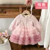 Vestido para Niña Estilo Pequeño Chanel con Botones de Perla Otoño Invierno Patchwork de Malla con Terciopelo Adicional Vestido Princesa Body de Manga Larga para Bebé
