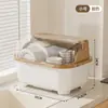 Prateleira de Armazenamento à Prova de Poeira Personalizada para Armário de Cozinha Doméstica, Suporte para Tigelas e Talheres, Prateleira para Louças com Tampa, Suporte para Tigelas com Drenagem