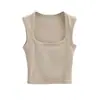 INS Europeu e Americano Verão Sexy Slim-fit Gola Quadrada Profunda Colete Feminino Curto Exposto no Umbigo Apertado Cor Sólida Sem Mangas Top Pequeno T Tendência