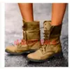 Estilo Popular de Aliexpress Botas de Cuero Retro para Mujer con Cordones Delanteros Botas de Caballero Botas de Suela Gruesa